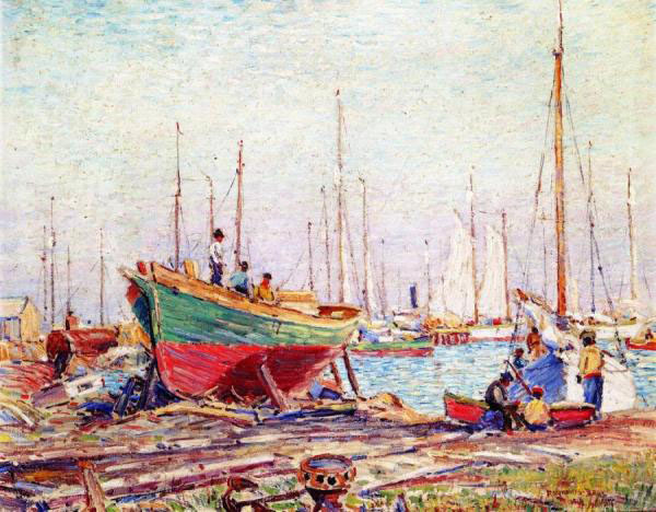 Boats in Drydock 1914 by Reynolds Beal | Oil Painting Reproduction