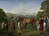 A Bay Racehorse Held by a Trainer in an Extensive Landscape By Jacques-Laurent Agasse