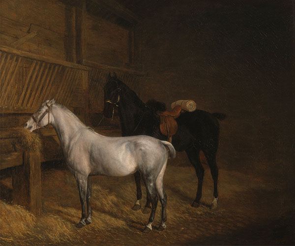 A Grey Pony and a Black Charger in a Stable | Oil Painting Reproduction