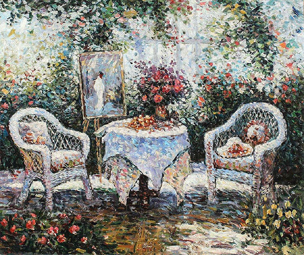Garden Patio Scene by Reynolds Beal | Oil Painting Reproduction