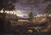 Landscape with Pyramus and Thisbe 1651 By Nicolas Poussin