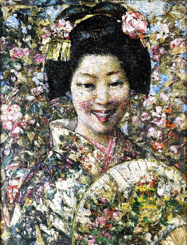 A Smiling Geisha by Edward Atkinson Hornel | Oil Painting Reproduction
