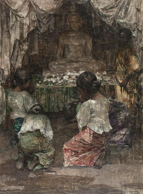 Before The Buddha by Edward Atkinson Hornel | Oil Painting Reproduction