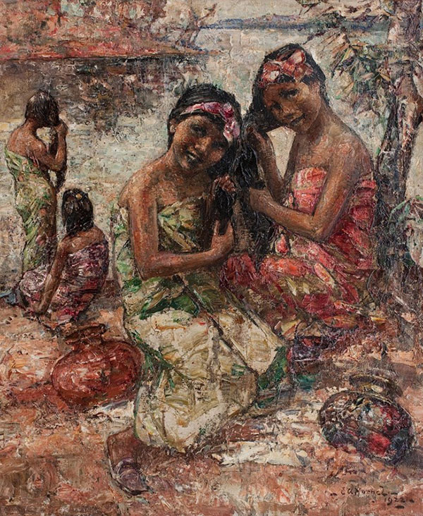 Burmese Girls Washing by The River | Oil Painting Reproduction