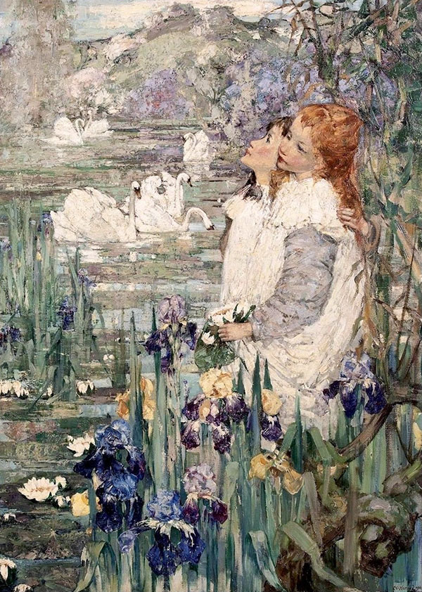 By The Lily Pond by Edward Atkinson Hornel | Oil Painting Reproduction