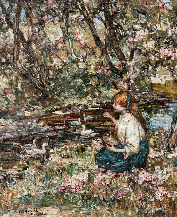 Feeding The Ducks by Edward Atkinson Hornel | Oil Painting Reproduction