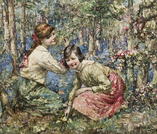 Gathering Bluebells by Edward Atkinson Hornel | Oil Painting Reproduction