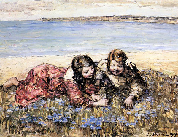 Gathering Flowers By The Seashore | Oil Painting Reproduction