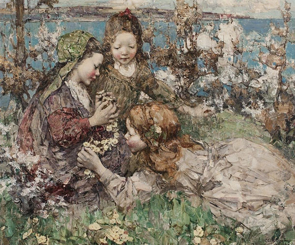 Gathering Primroses by Edward Atkinson Hornel | Oil Painting Reproduction