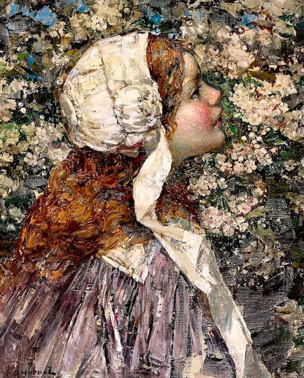 In Spring Blossoms by Edward Atkinson Hornel | Oil Painting Reproduction
