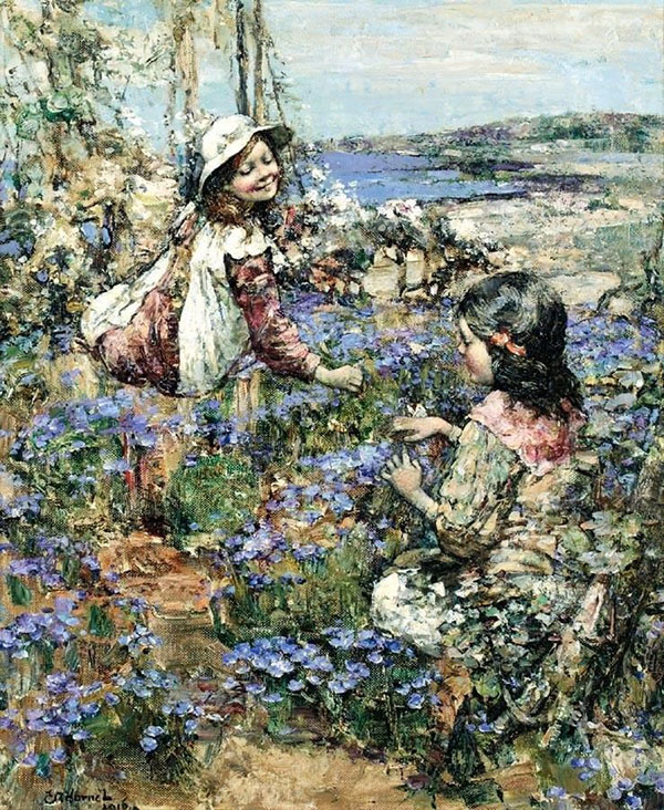 Girls among The Violets | Oil Painting Reproduction