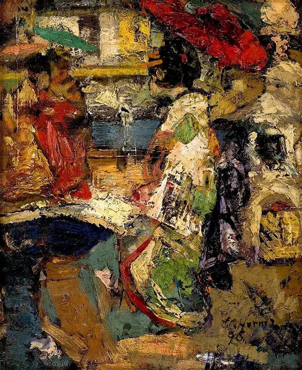 Japanese Girls by an Ornamental Rug By Edward Atkinson Hornel