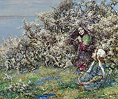 Lambs and Blossom By Edward Atkinson Hornel