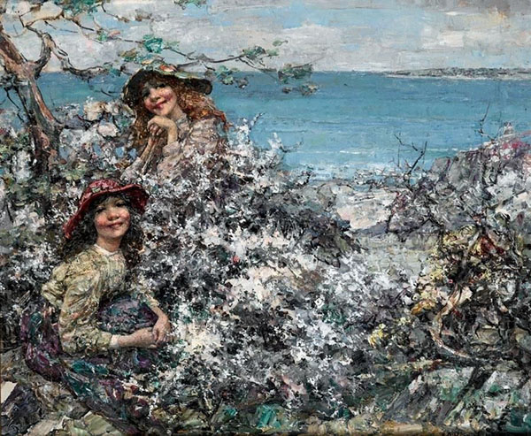 Two Girls among Blossom Brighouse Bay | Oil Painting Reproduction