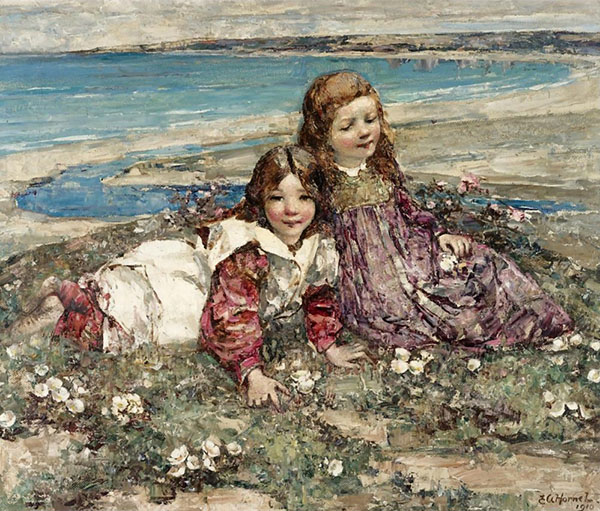 Two Young Girls on a Clifftop | Oil Painting Reproduction