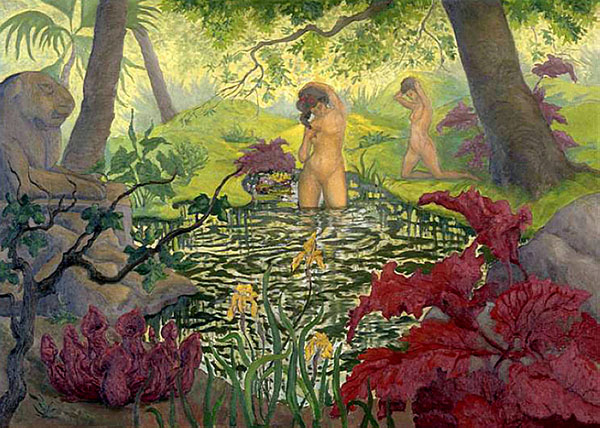 Bather Among The Lotus Flowers | Oil Painting Reproduction
