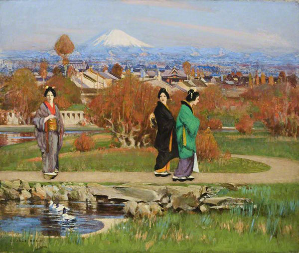 In a Tokyo Garden 1895 by George Henry | Oil Painting Reproduction