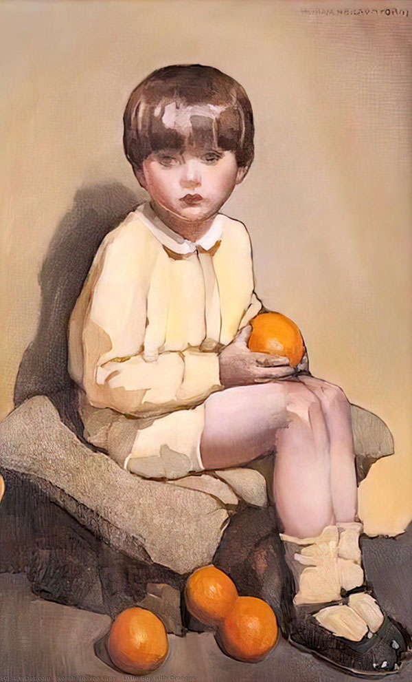Little Boy with Oranges by Norah Neilson Gray | Oil Painting Reproduction