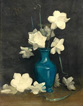 Still Life of White Roses in a Blue Vase 1919 By Thomas Millie Dow