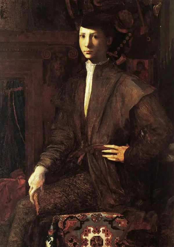 Portrait of a Young Man Seated on a Carpet 1525 By Giovanni Battista Rosso Fiorentino