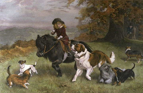 Rival Distractions Pack of Dogs Child Pony | Oil Painting Reproduction