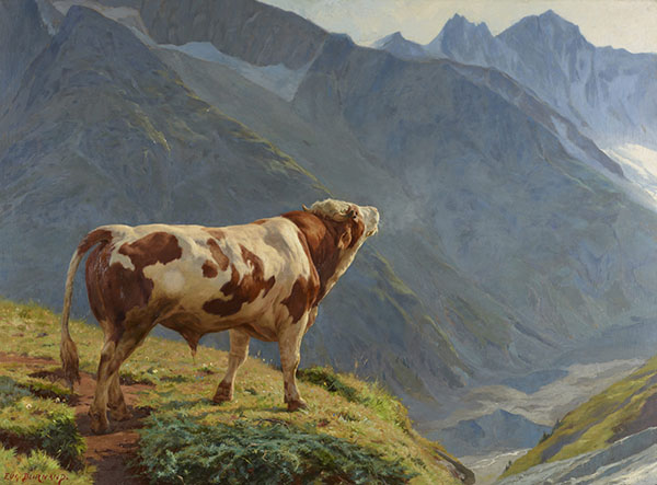 Taureau Dans Les Alpes by Eugene Burnand | Oil Painting Reproduction