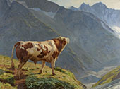 Taureau Dans Les Alpes By Eugene Burnand