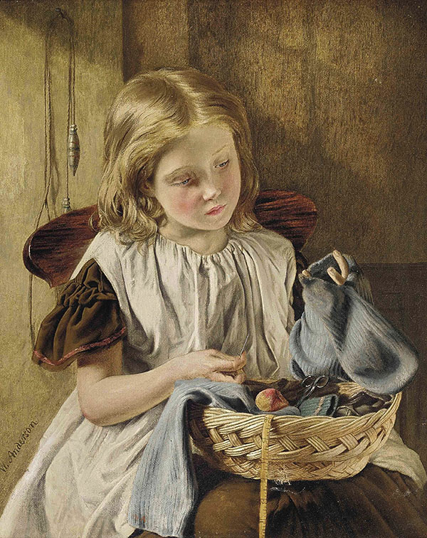 A Stitch in Time by Sophie Gengembre Anderson | Oil Painting Reproduction
