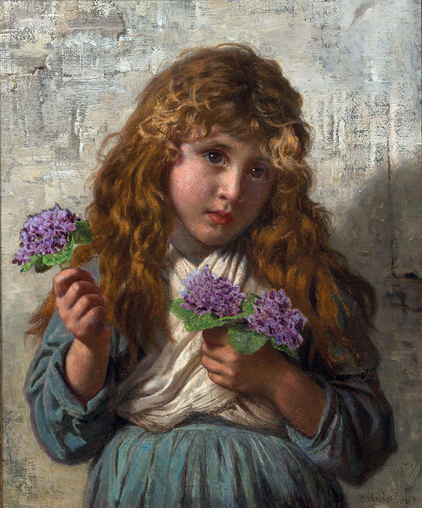 Girl with Lilacs by Sophie Gengembre Anderson | Oil Painting Reproduction
