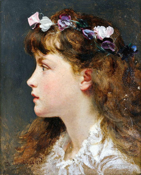 Young Girl with Garland of Flowers in Her Hair | Oil Painting Reproduction