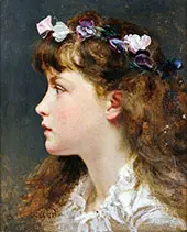 Young Girl with Garland of Flowers in Her Hair By Sophie Gengembre Anderson