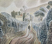 Wet Afternoon with View of The Church of St Mary Capel y Ffin Powys c1938 By Eric Ravilious