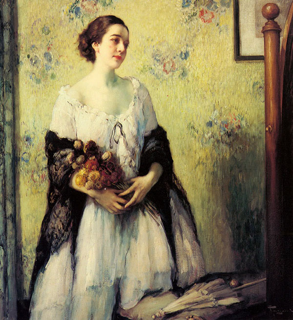 A Young Woman Holding A Bouquet | Oil Painting Reproduction