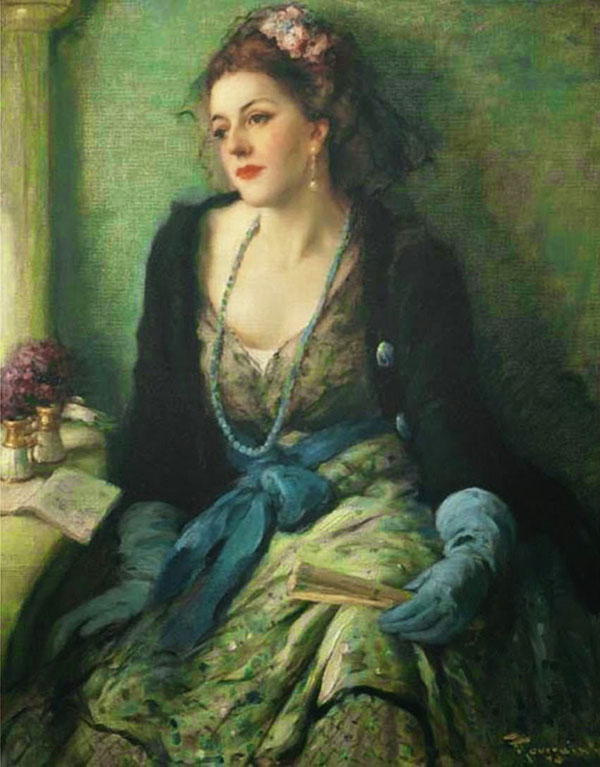 Elegant Lady at The Opera by Fernand Toussaint | Oil Painting Reproduction