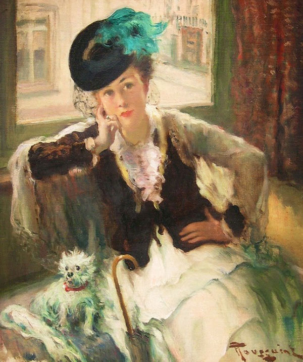 Girl with Dog by Fernand Toussaint | Oil Painting Reproduction