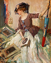 Jeune Femme Comtemplant de Croquis with Parasol By Fernand Toussaint
