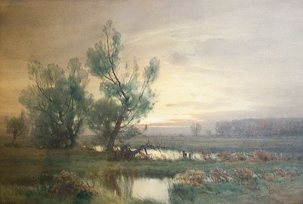 Last Light on The Marshes by Henry Farrer | Oil Painting Reproduction