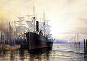 Sunset New York Harbor Signed By Henry Farrer