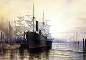 Sunset New York Harbor Signed By Henry Farrer