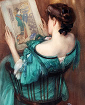 Woman Admining a Japanese Print By Fernand Toussaint