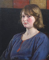 Portrait of a Young Woman in a Blue Dress By Harold Knight