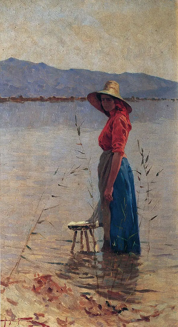 A Woman by The River By Angiolo Tommasi