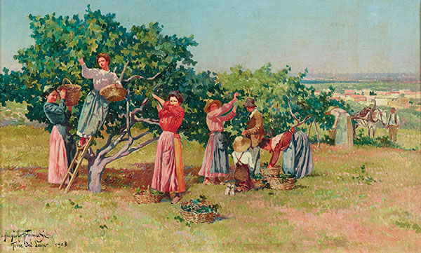 Harvest in Tuscany 1903 by Angiolo Tommasi | Oil Painting Reproduction