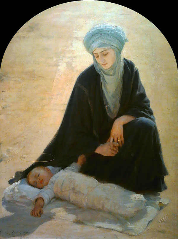 Arabic Madonna and Child The Child Sleeping in The Desert | Oil Painting Reproduction