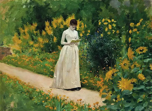 Reading on The Garden Path 1883 By Albert Aublet