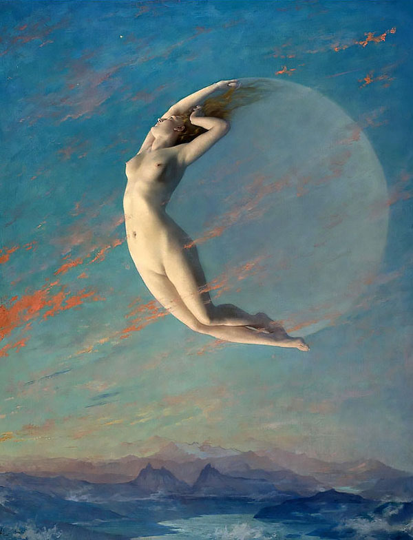 The New Moon, Selene 1880 by Albert Aublet | Oil Painting Reproduction