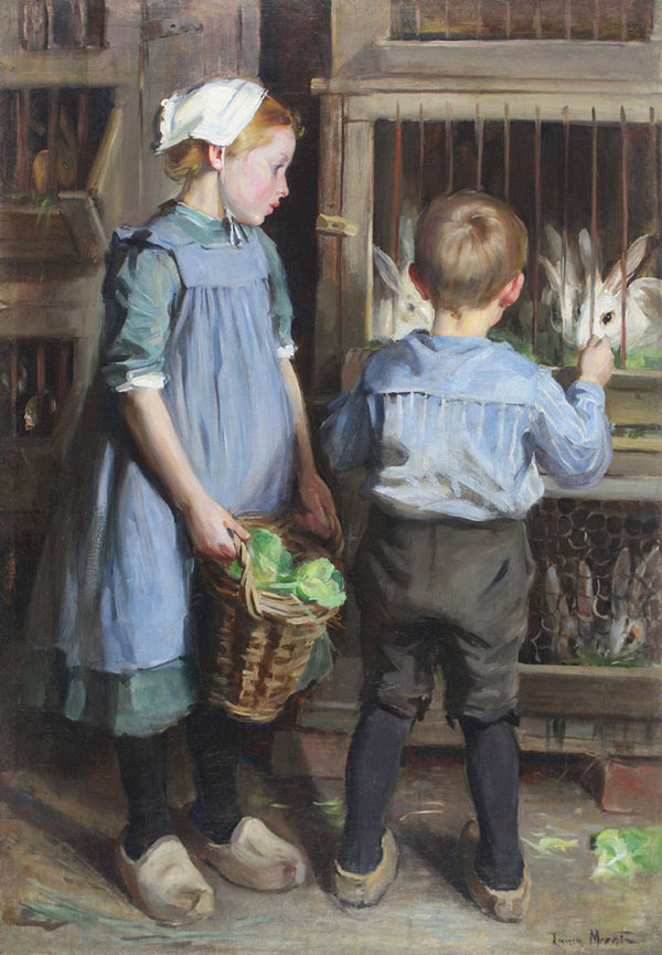 Children Feeding The Rabbits | Oil Painting Reproduction