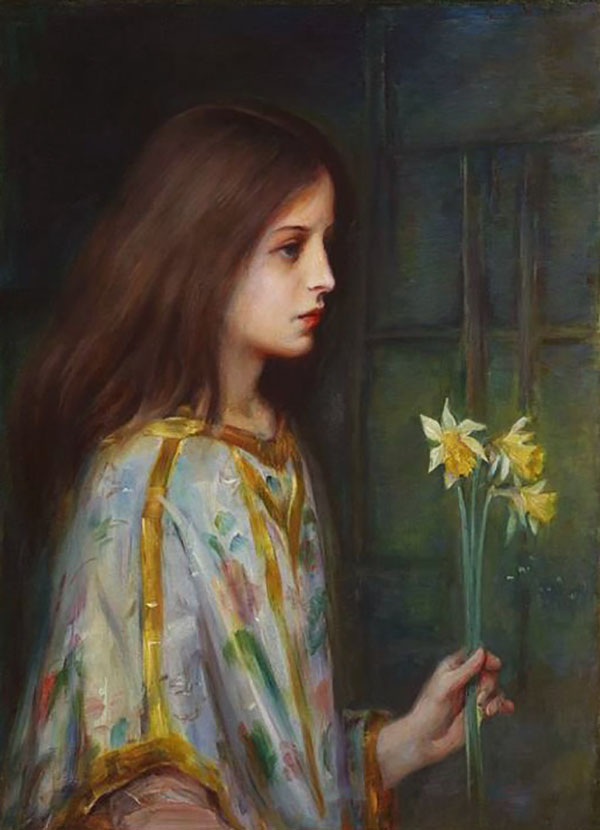 Young Girl Holding Daffodils 1894 | Oil Painting Reproduction