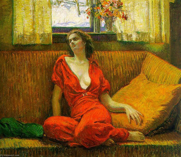 Lady in Red by Wilson H Irvine | Oil Painting Reproduction