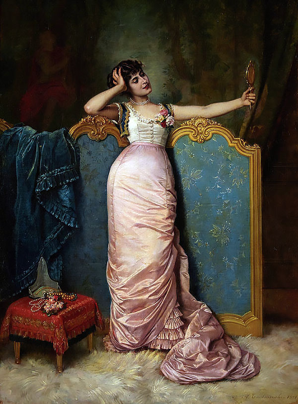 Admiring her Looks by Auguste Toulemouche | Oil Painting Reproduction